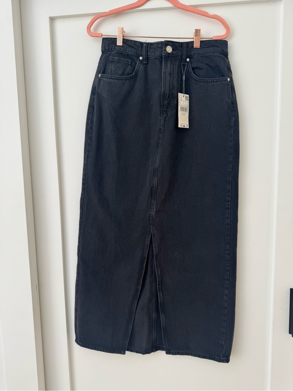 Mango Black High-Rise Denim Midi Skirt with Front Slit